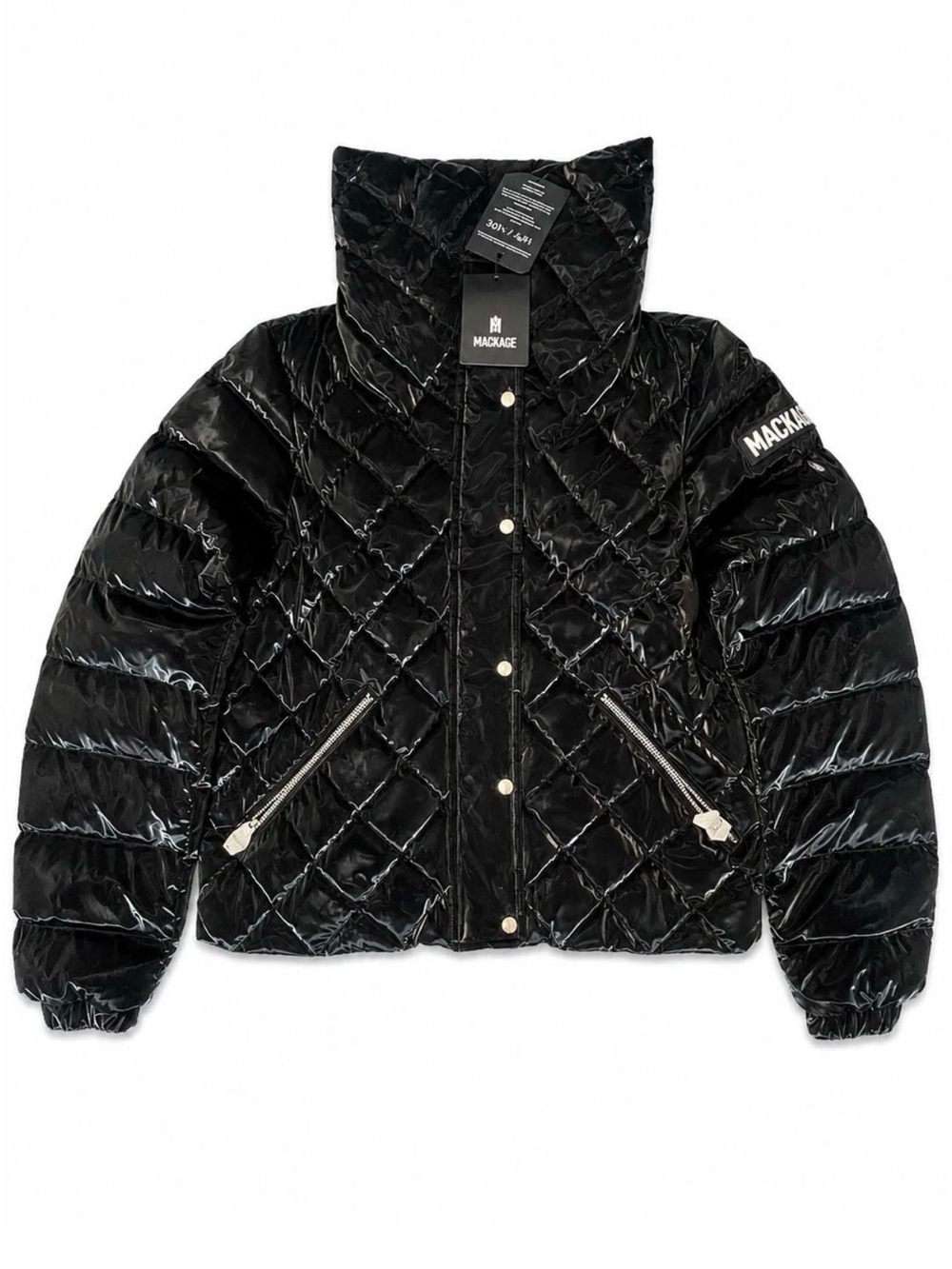 Mackage Kids Shiny Black Quilted High-Collar Puffer Jacket